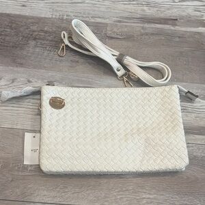 Elegant Off-White Woven Clutch with optional Strap